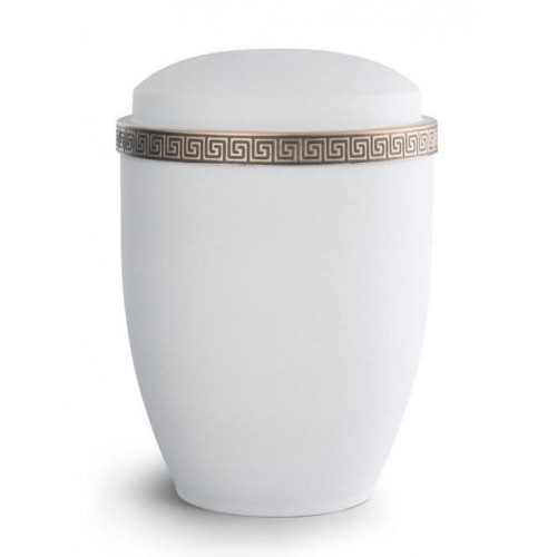 Steel Urn (Grecian Athena Edition - White with Gold Block Spiral Border)